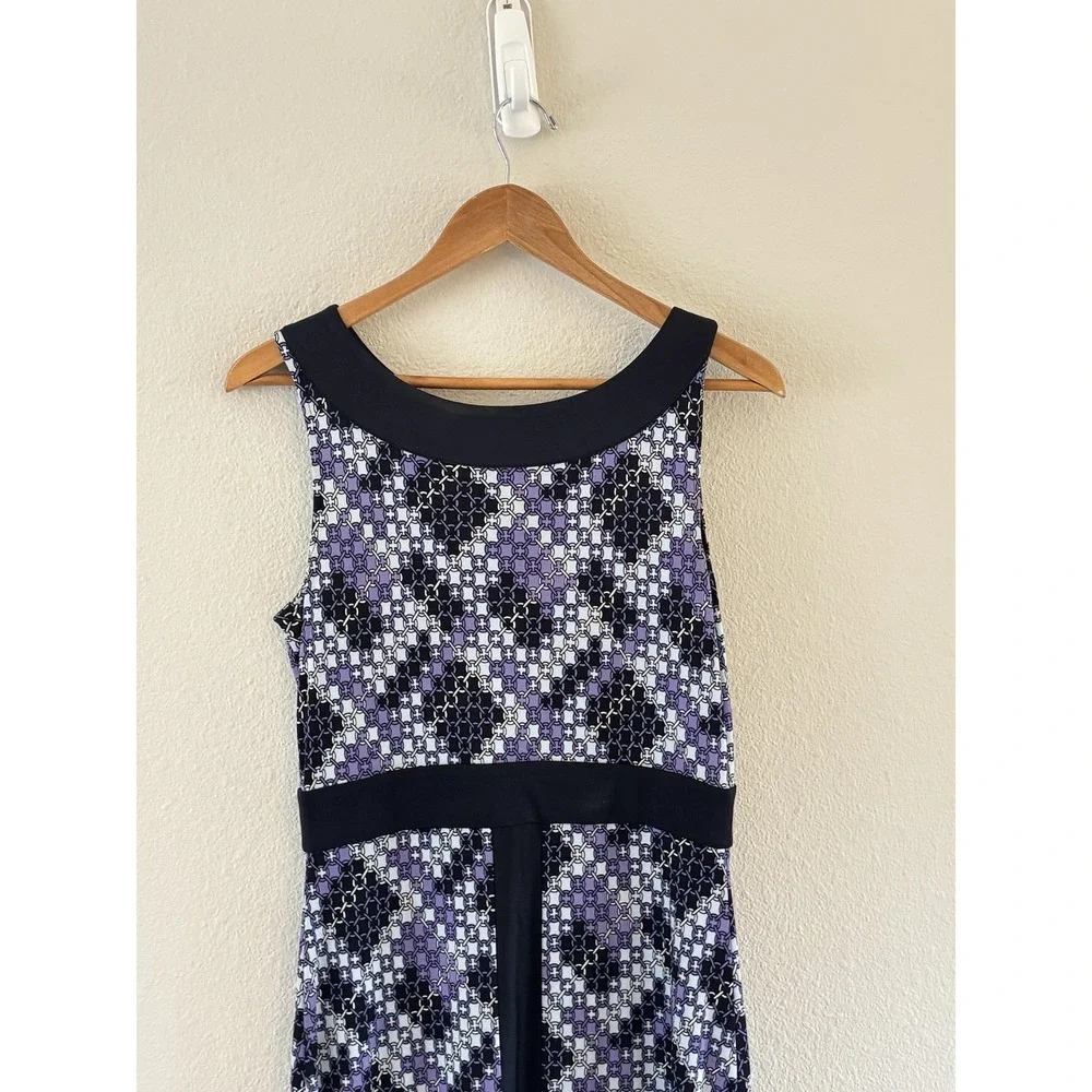 Tory Burch Silk Dress Womens M Black Purple Geometric Logo Quiet‎ Luxury